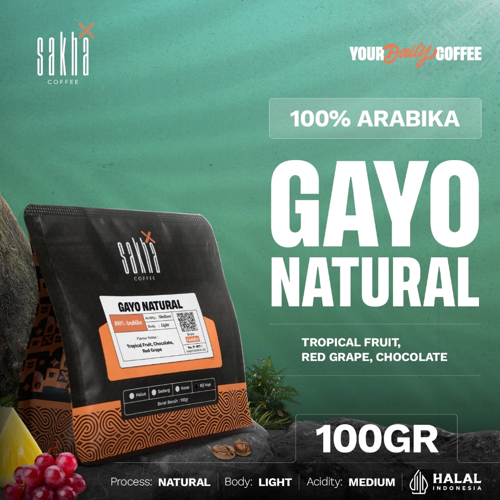 Kopi Arabika Gayo Natural Arabica Coffee Roast Beans Manual Brew 100gr Biji Bubuk