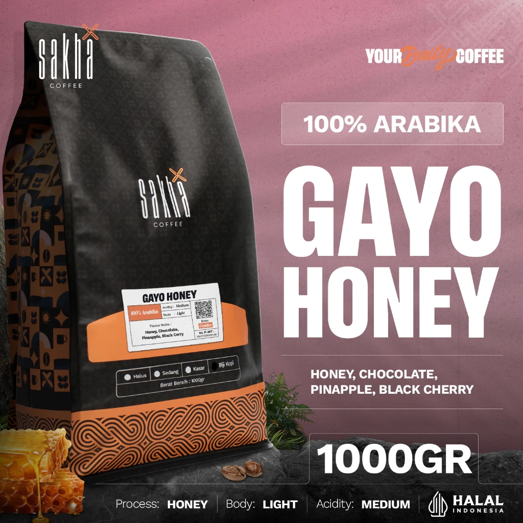 Biji Kopi Arabika Gayo Honey Arabica Coffee Beans Sakha Roastery 1 Kg Coffe Biji Bubuk