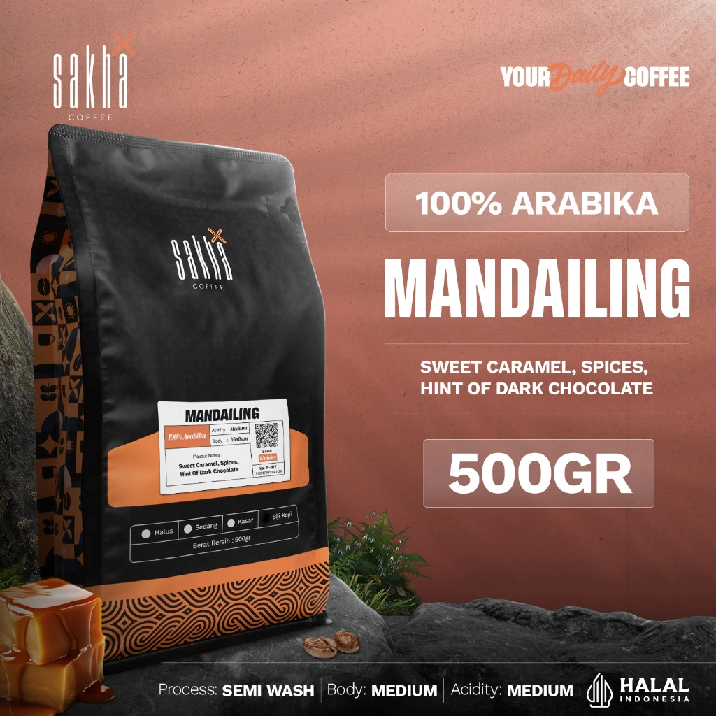 Biji Kopi Bubuk Arabika Mandailing Mandheling Arabica Coffee Roast Beans Sakha Roastery 500 Gram
