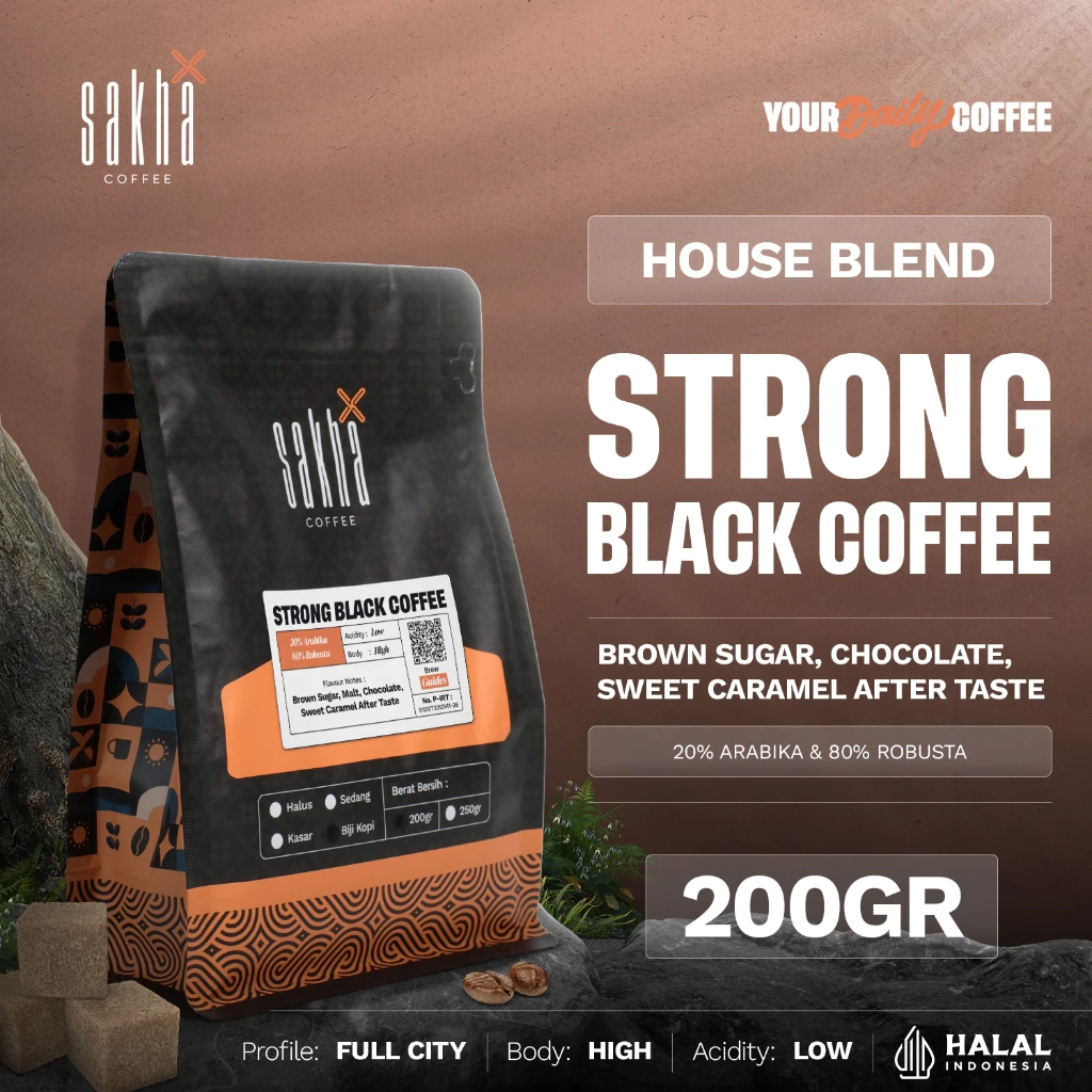 Kopi Espresso Blend Strong Black Coffee Beans Kopdar 200gr Biji Bubuk