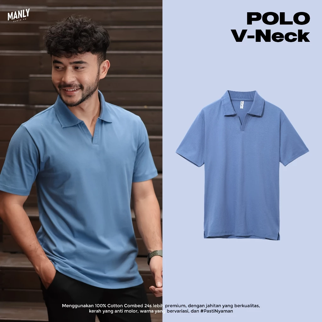 Kaos Kerah V-Neck Lengan Pendek Old Money Vibes