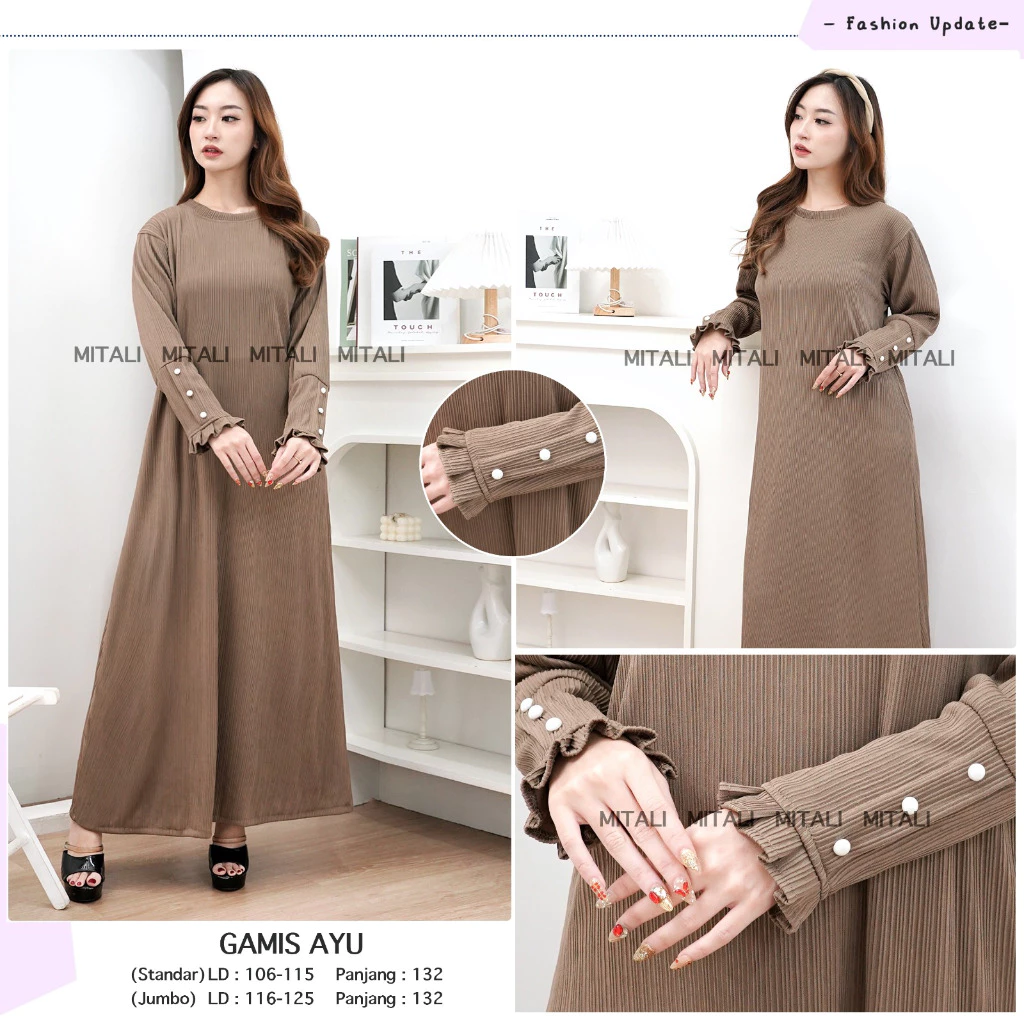 D - Promo Paket Gamis Ayu Ruffle Kancing Tangan Knit Condru [READY KIRIM]