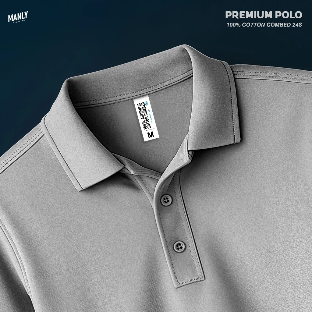 MANLY Kaos Kerah Premium Polo Shirt Pria - Abu Muda