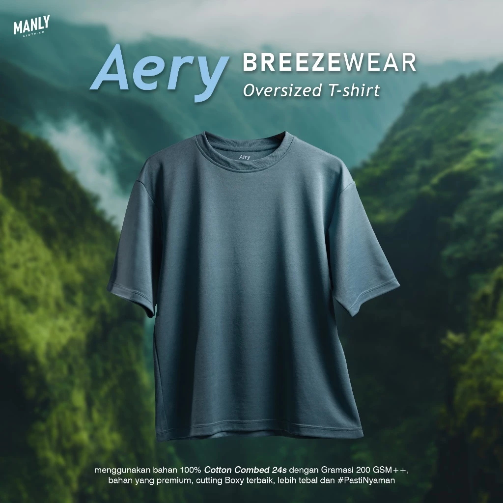 MANLY Aery Oversized T-Shirt BreezeWear Quick Dry Tech - Dusty Blue