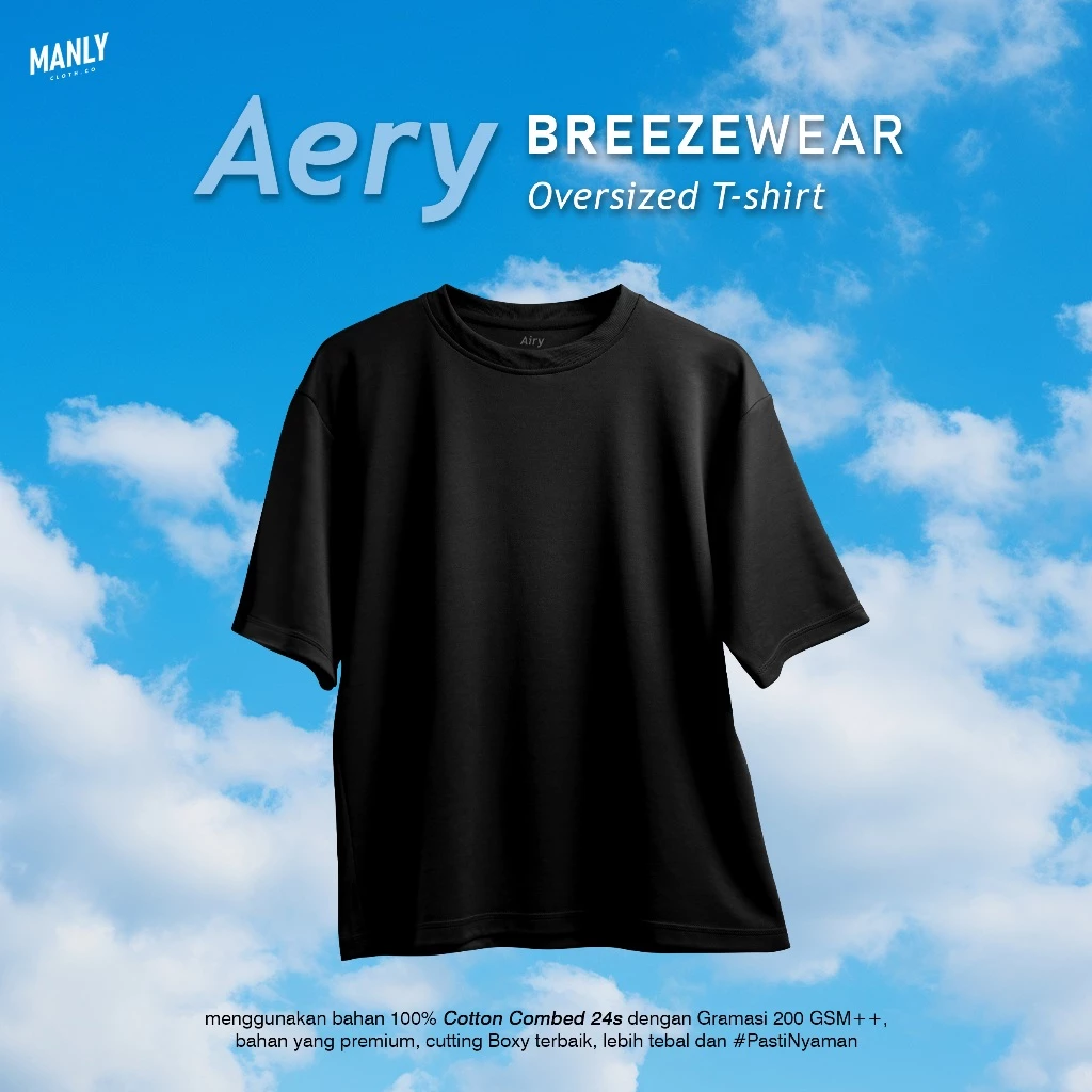 MANLY Aery Oversized T-Shirt BreezeWear Quick Dry Tech - Hitam