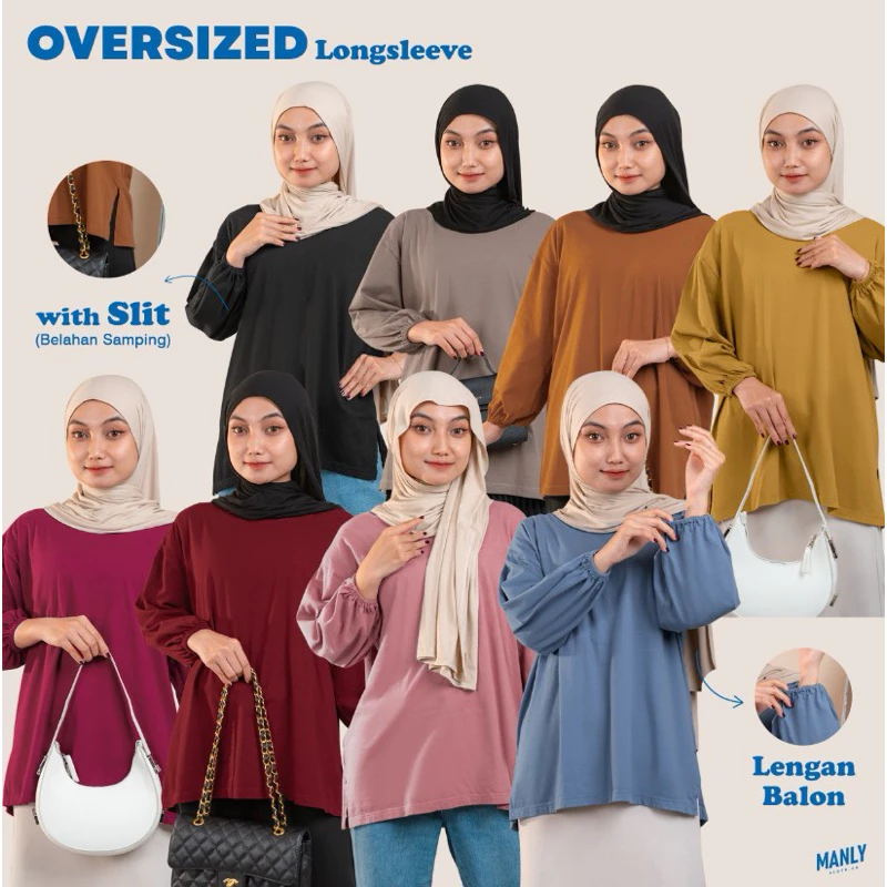 Hijab Friendly Kaos Oversize Lengan 7/8 Balon with High Slit Busui Non Busui Anti Nerawang