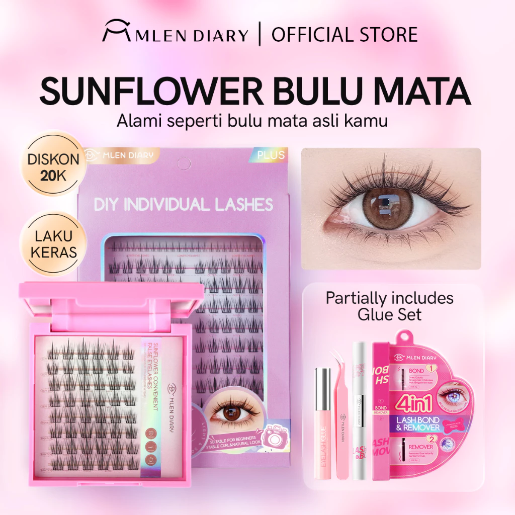 MLEN DIARY-Bulu Mata Bunga Matahari Panjang Bulu Mata Sunflower 9-12mm bulu mata palsu lem eyelash extension dan pinset eyelash