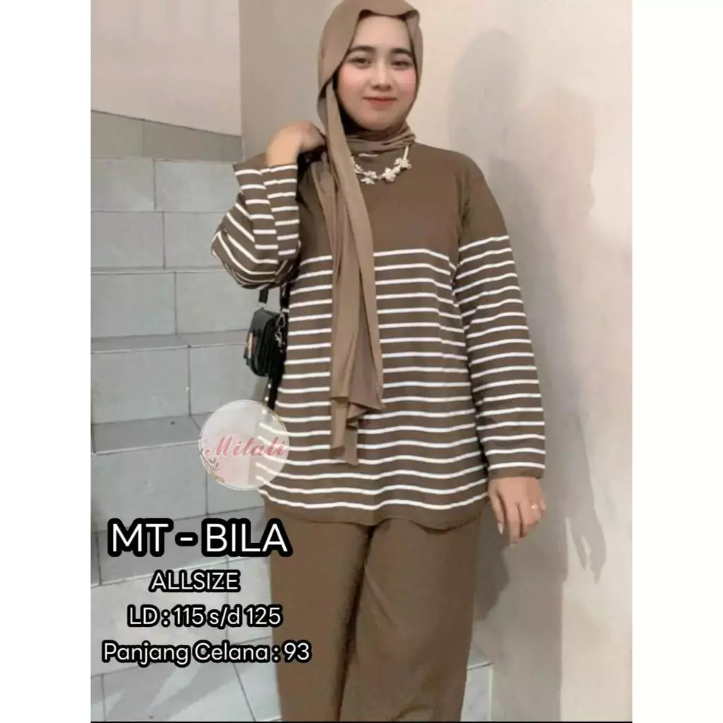 D - PROMO BUY 1 GET 1 Oneset Bila Motif Salur Variasi Tangan Neci