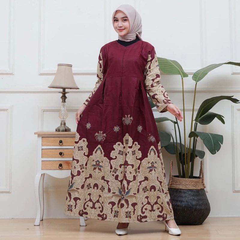 Gamis Batik Full Katun Prima Premium I Gamis Batik Wanita Modern I Busui Friendly Motif Jenifer Burg