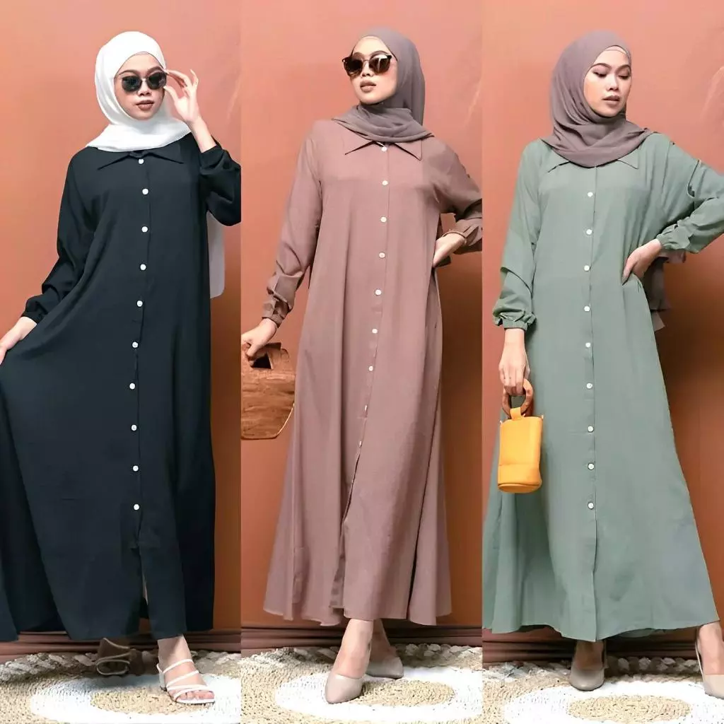 Gamis Polos Kekinian Full Kancing Premium Wanita Terbaru Baju Lebaran Wanita Muslimah gamis polos full kancing terbaru nidia busana muslim wanita jumbo