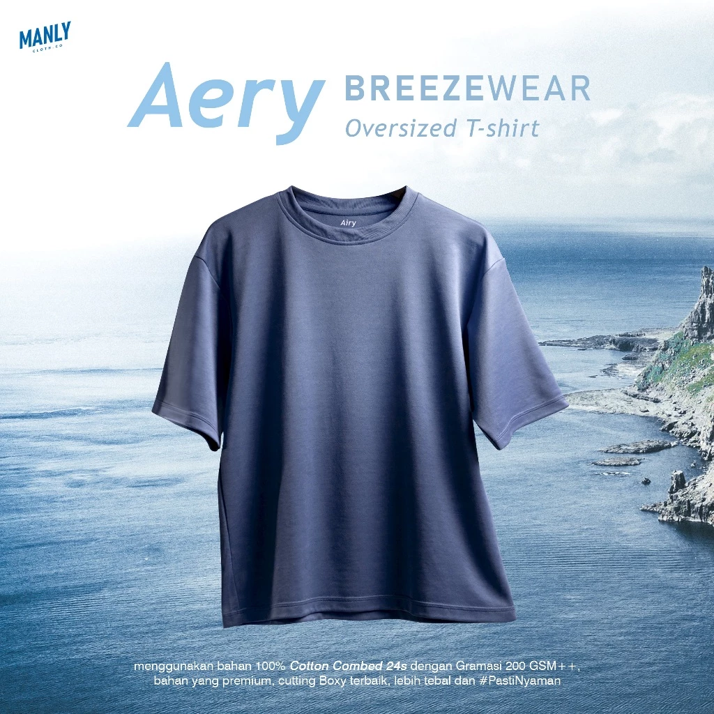 MANLY Aery Oversized T-Shirt BreezeWear Quick Dry Tech - Deep Blue