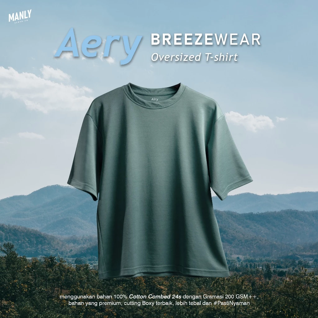 MANLY Aery Oversized T-Shirt BreezeWear Quick Dry Tech - Dusty Green