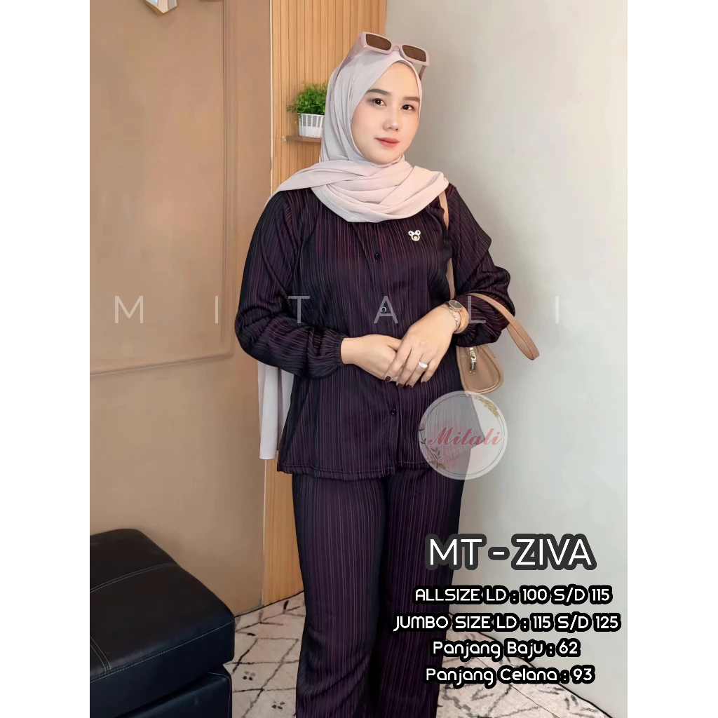 D -  Promo Paket Oneset Salur Model Kemeja Bahan Knit Salur Premium Buy1get1