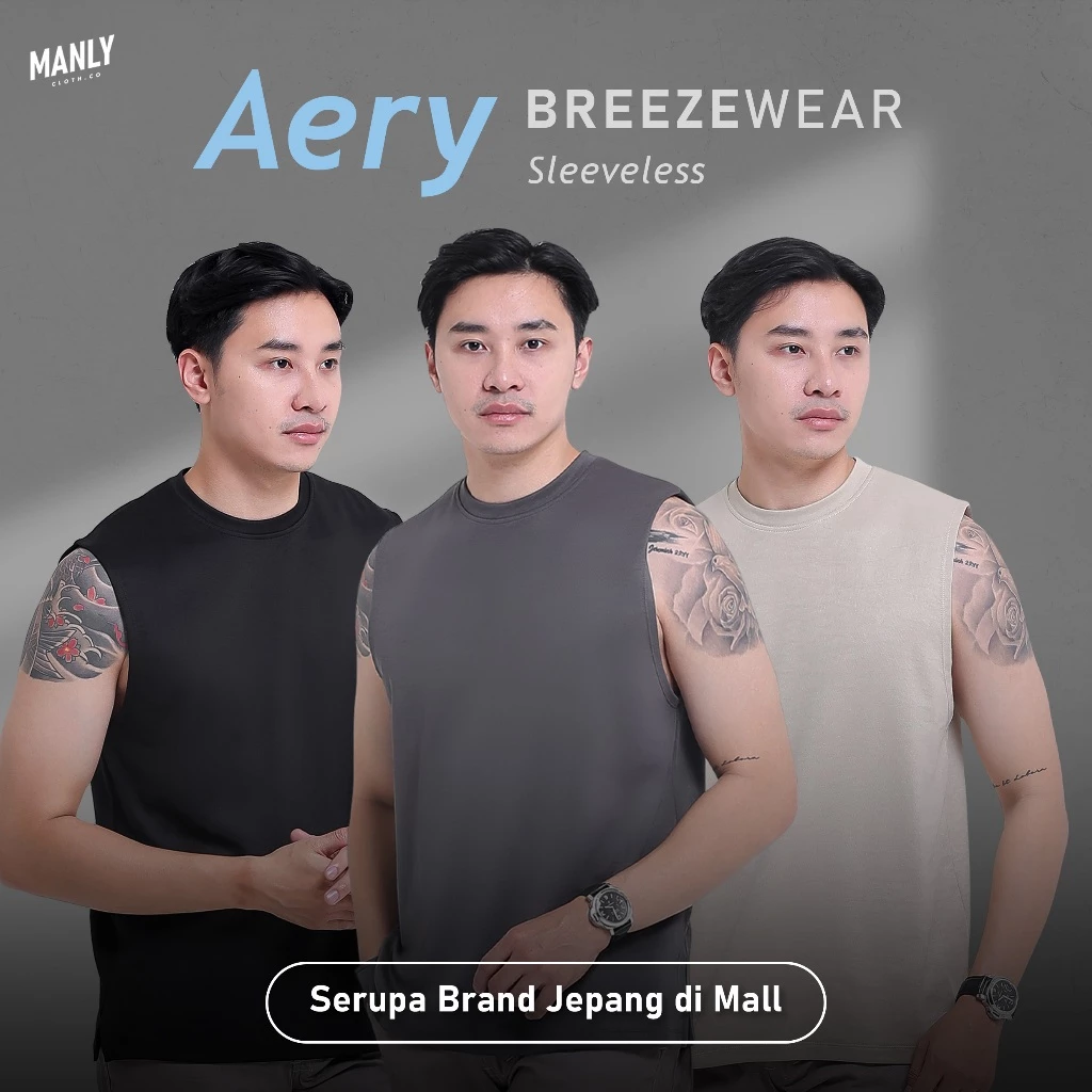 Manly Aery Kaos Singlet Olahraga Gym Running Aery Sleeveless T-Shirt BreezeWear Quick Dry Tech