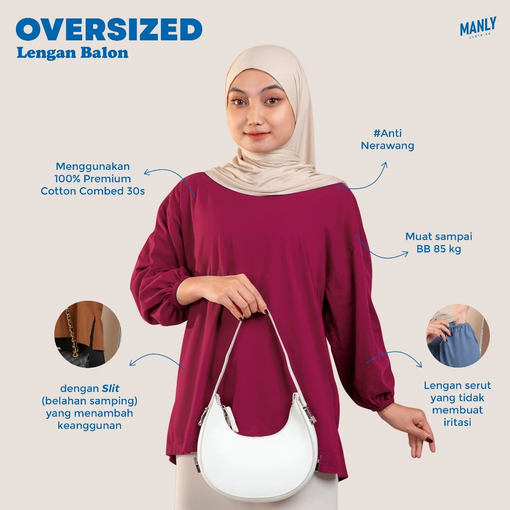 Kaos Oversize Hijab Friendly with Lengan Balon High Slit Busui NonBusui Anti Nerawang