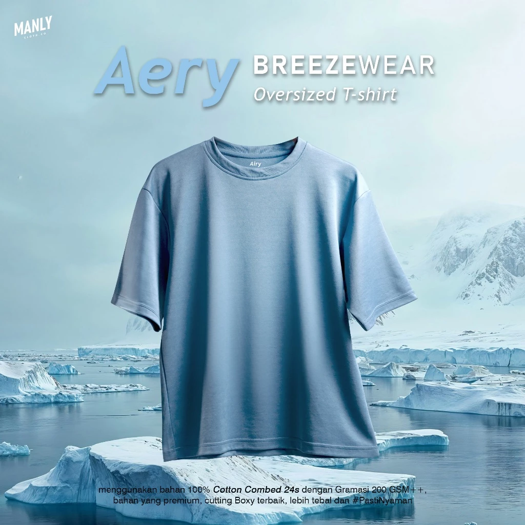 MANLY Aery Oversized T-Shirt BreezeWear Quick Dry Tech - Sky Blue