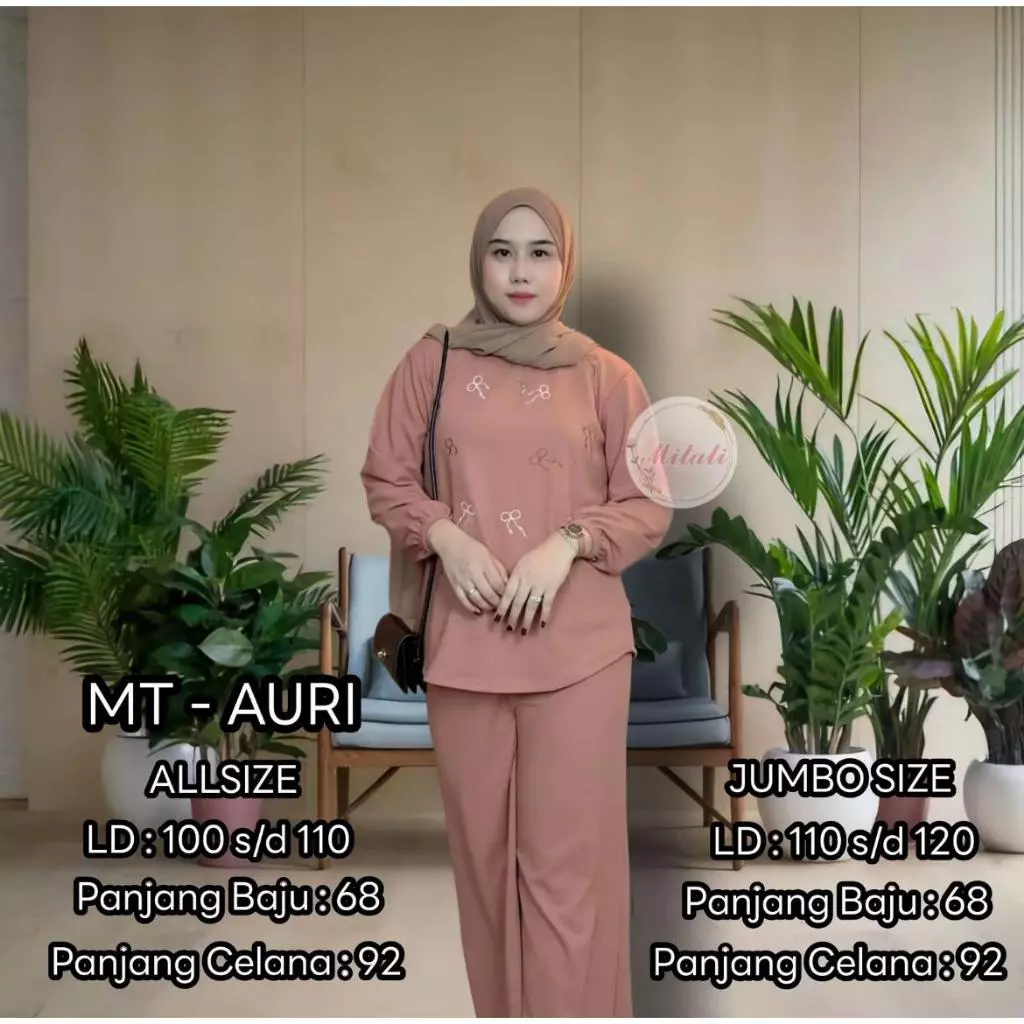 D - Oneset Auri Bahan Knit Osaka Variasi Bordir Pita