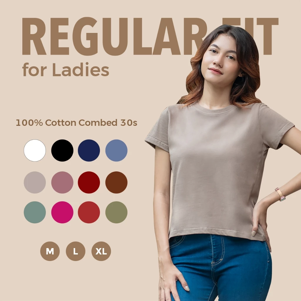 Kaos Polos Wanita Reguler Fit 100% Asli Cotton Combed 30s