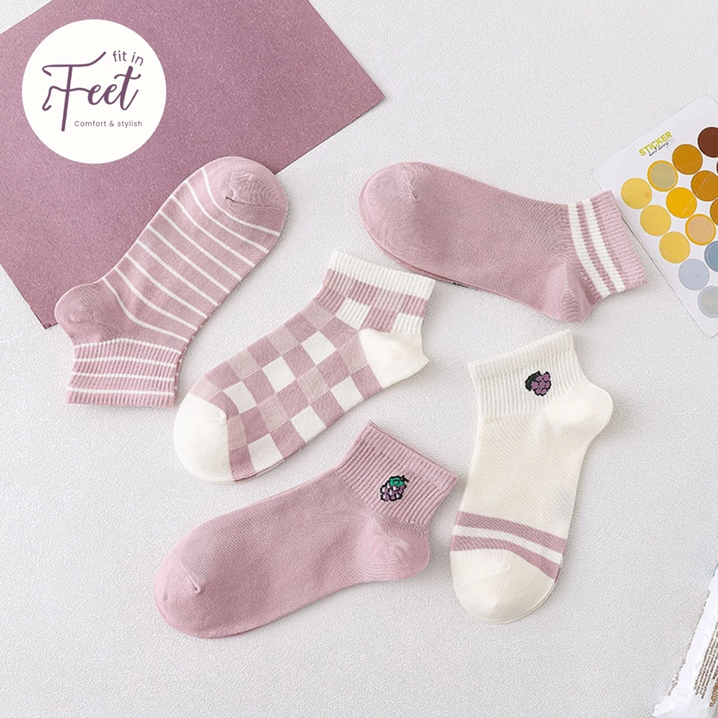 FIT IN FEET - CASUAL SHORT SOCKS WOMAN - LILAC / Kaos Kaki Motif Pendek Diatas Mata Kaki Ungu