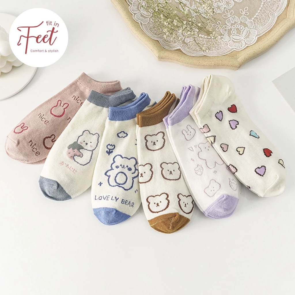 FIT IN FEET - CASUAL ANKLE SOCKS WOMAN - BEAR / Kaos Kaki Wanita Pendek Motif Beruang