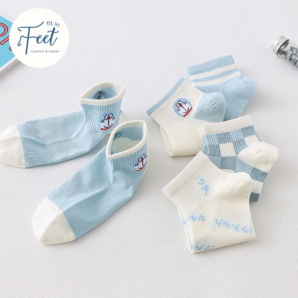 FIT IN FEET - CASUAL SHORT SOCKS WOMAN - BLUE / Kaos Kaki Motif Pendek Diatas Mata Kaki Biru