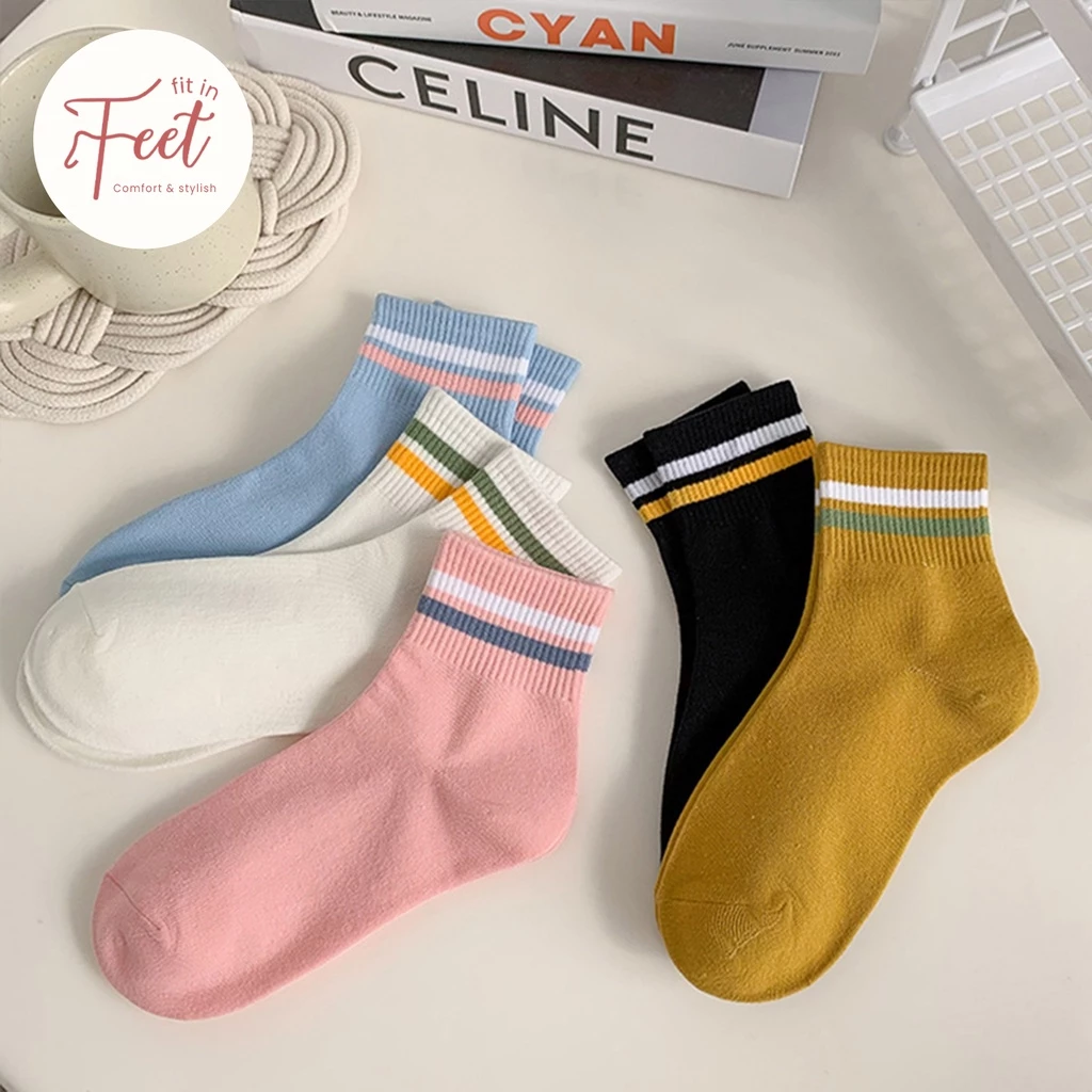 FIT IN FEET - CASUAL MID TUBE WOMAN - STRIPE / Kaos Kaki Motif Setengah Betis