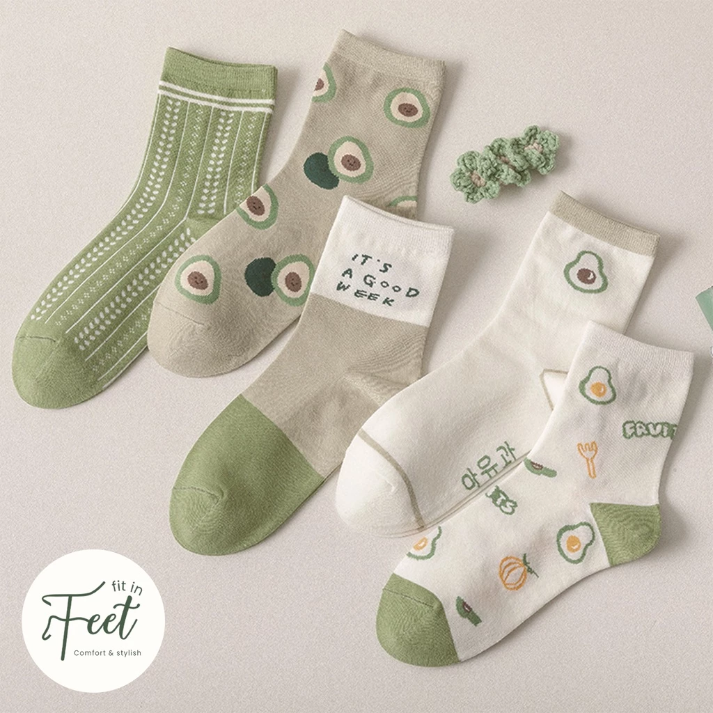 FIT IN FEET - CASUAL MID WOMAN - GREEN /  Kaos Kaki Motif Setengah Betis Hijau