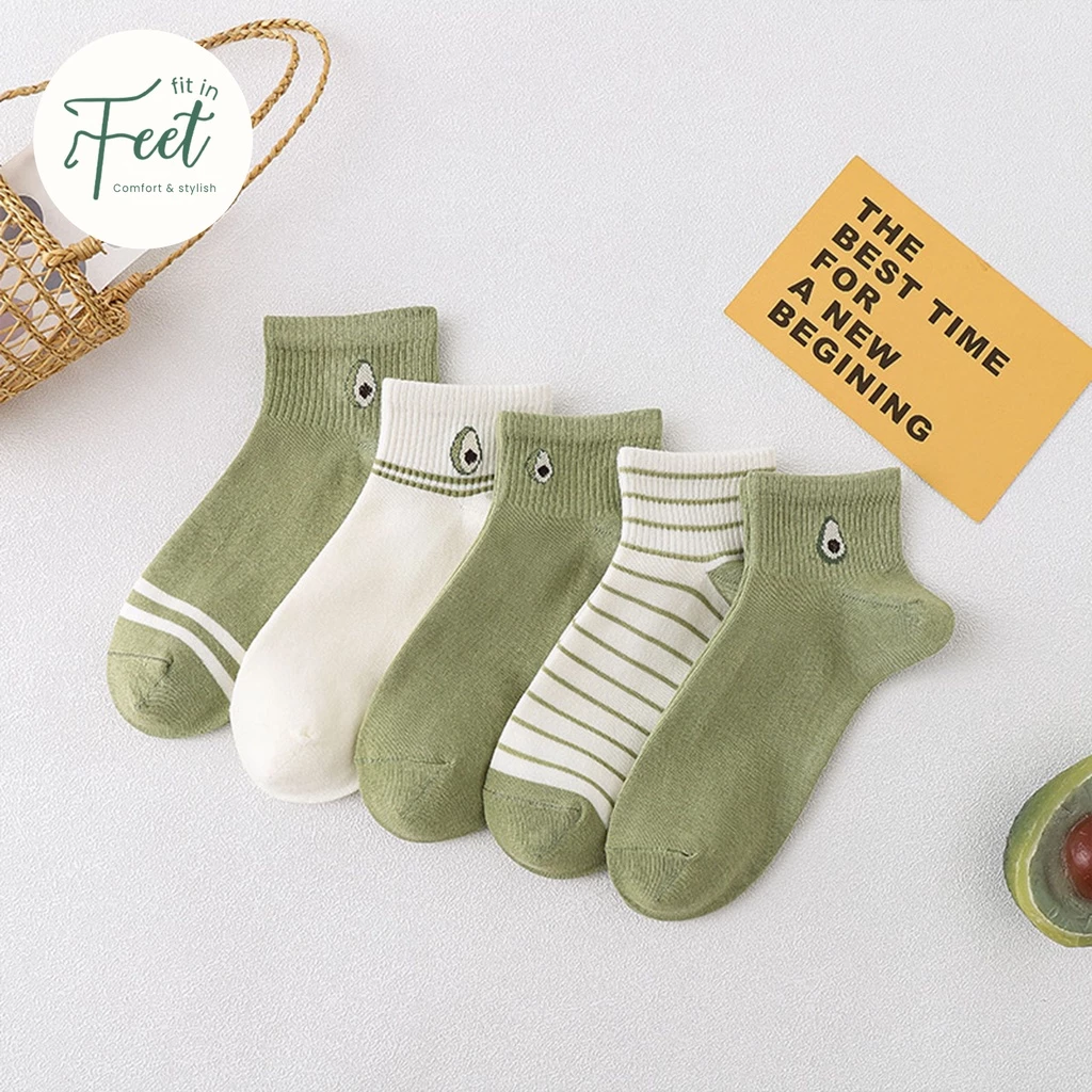 FIT IN FEET - CASUAL SHORT SOCKS WOMAN - GREEN / Kaos Kaki Motif Pendek Diatas Mata Kaki Hijau