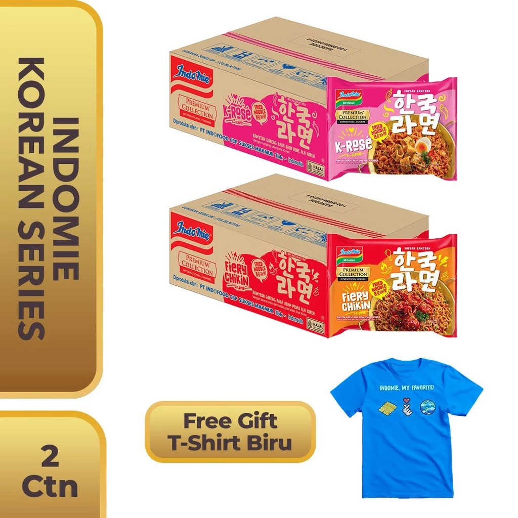 2 Carton Indomie Korean Series GET T-Shirt Biru (1)