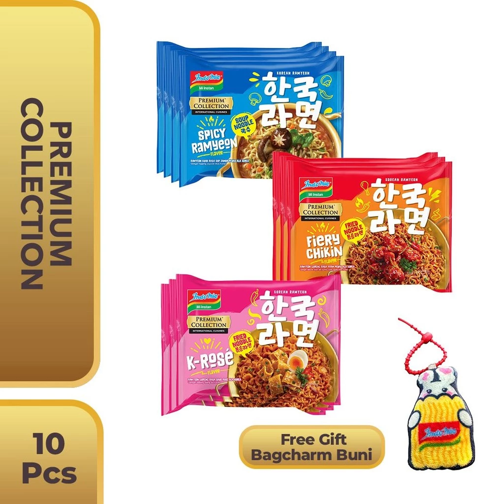 10 Pcs - Indomie Korean Series Mix Flavour GET Bagcharm Buni