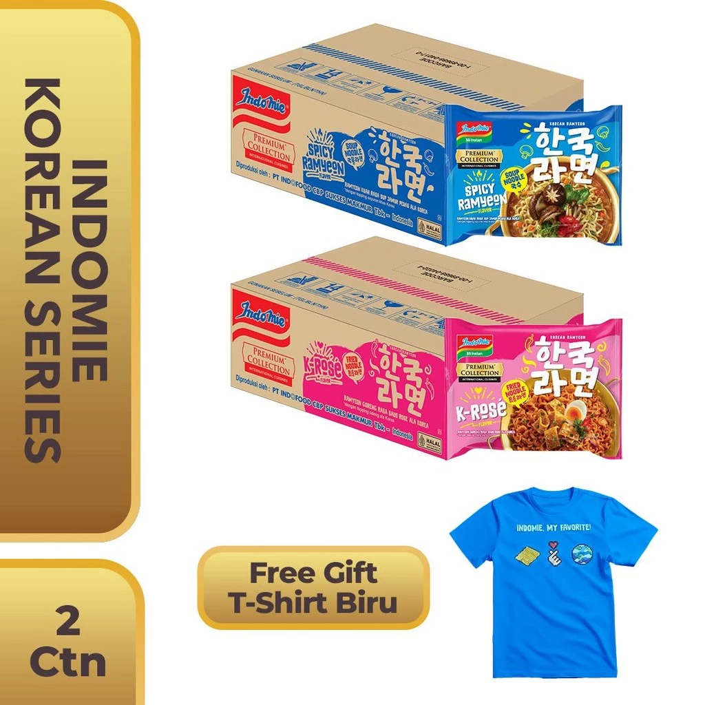 2 Carton Indomie Korean Series GET T-Shirt Biru (2)