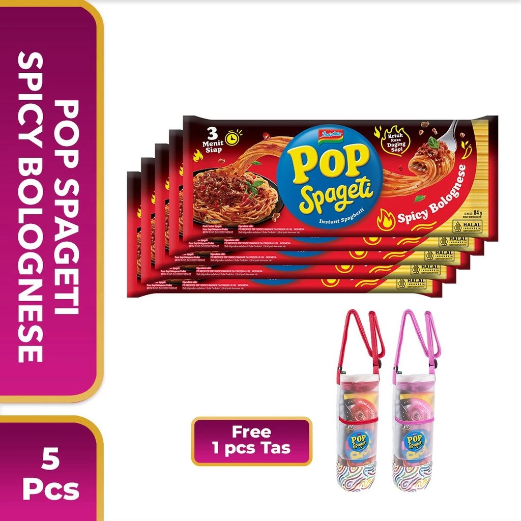 5 PCS - Pop Spageti Spicy Bolognese 84 Gr Free Tas Tumbler