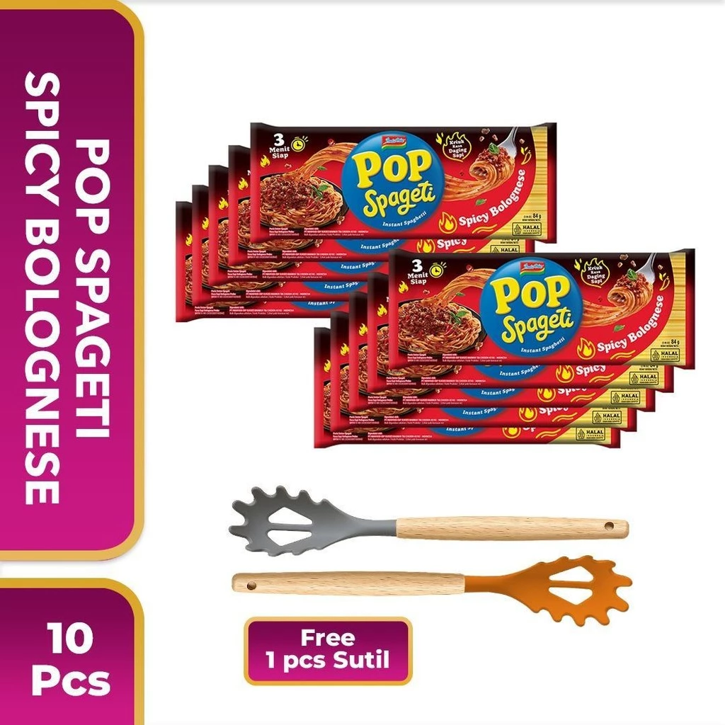 10 PCS - Pop Spageti Spicy Bolognese 84 Gr Free Spageti Spoon