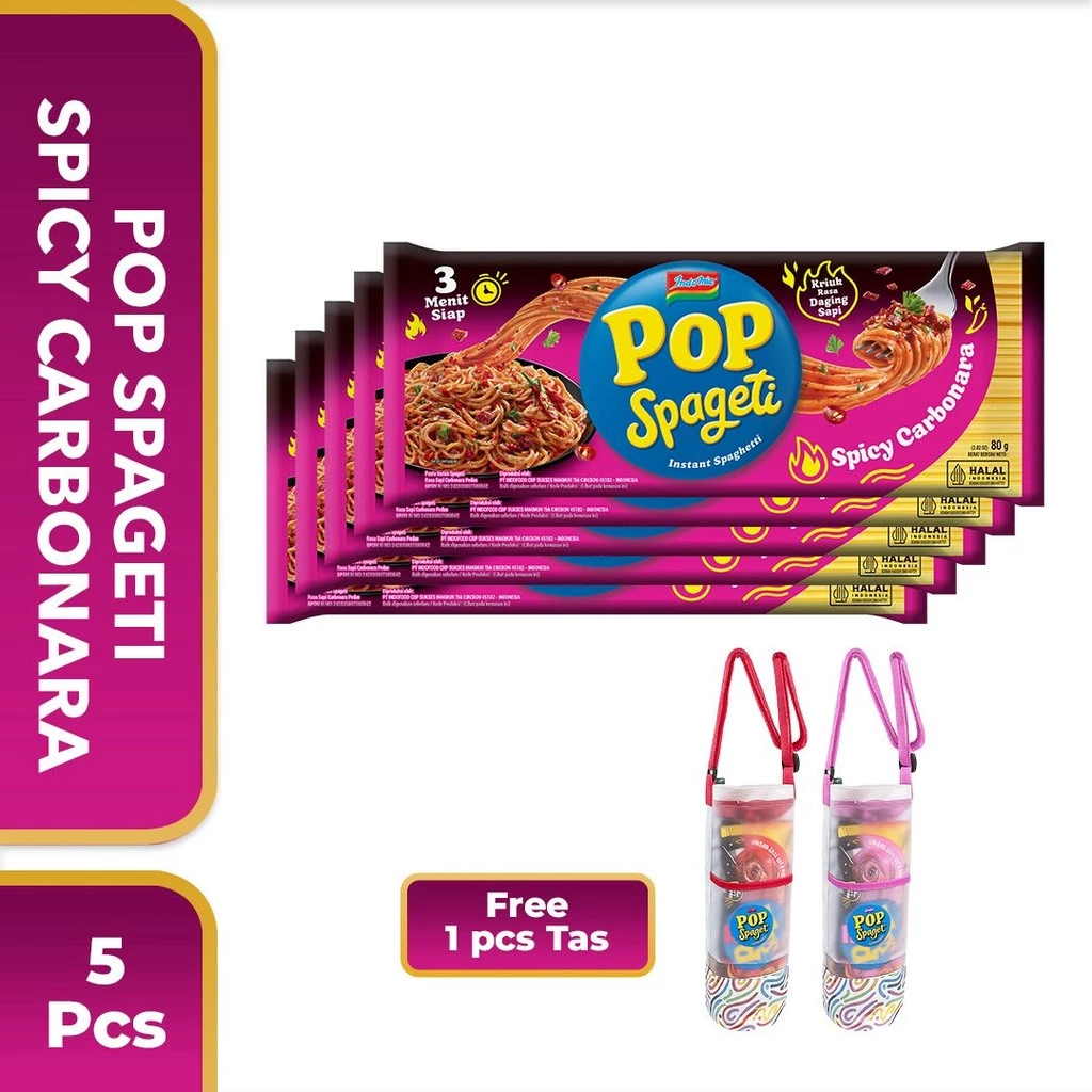 5 PCS - Pop Spageti Spicy Carbonara 84 Gr Free Tas Tumbler