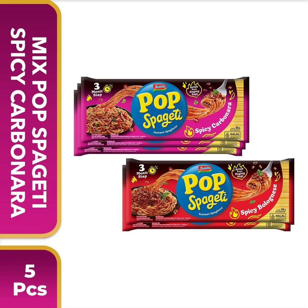 5 PCS - Mix Pop Spageti Spicy Carbonara & Bolognese 84 Gr