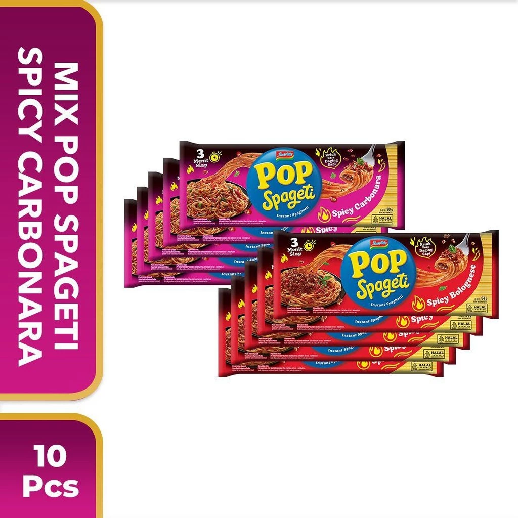 10 PCS - Mix Pop Spageti Spicy Carbonara & Bolognese 84 Gr