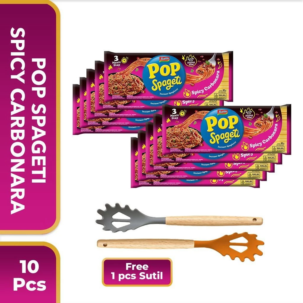 10 PCS - Pop Spageti Spicy Carbonara 84 Gr Free Spageti Spoon