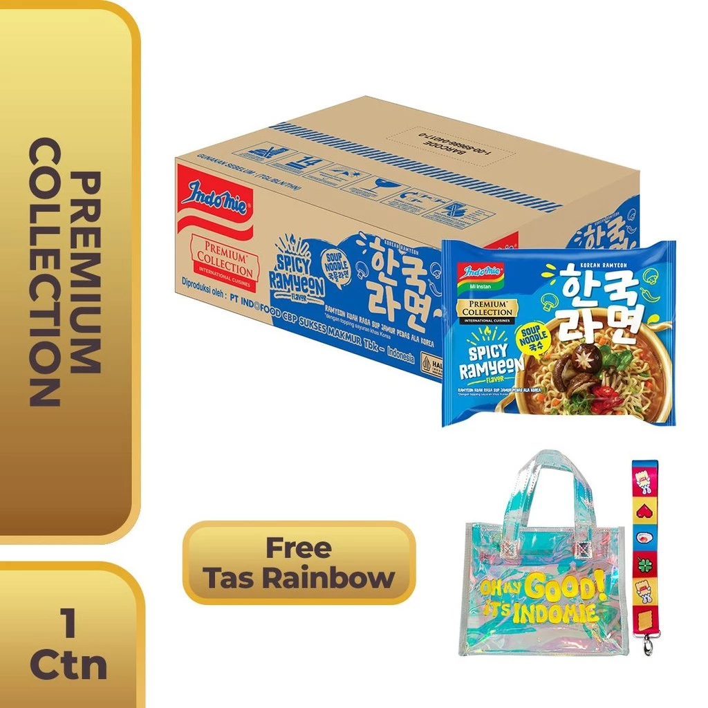 1 Dus isi 20 Pcs - Indomie Spicy Ramyeon + Free Rainbow Bag
